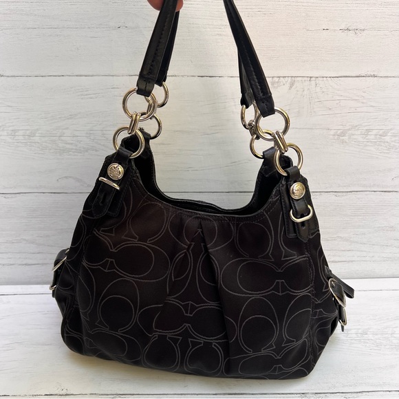 COACH Signature Maggie Mia Hobo Bag Black Sateen H1073-16153 Retired Style - Picture 3 of 14